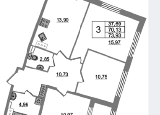 Продажа 3-комнатной квартиры, 73.93 м2, посёлок Парголово, ЖК Континенты, Брюлловская улица, 5с1