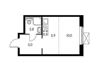 Квартира на продажу студия, 23.4 м2, Москва, Боровское шоссе, 2к6, ЖК Мещерский Лес