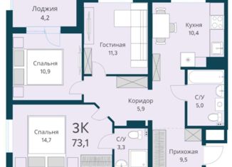 Продается трехкомнатная квартира, 73.1 м2, Новосибирская область, улица Красный Факел, 39