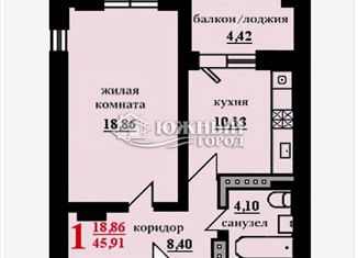Продаю однокомнатную квартиру, 41.3 м2, село Дивноморское, Мускатная улица, 6к10, ЖК Легенда
