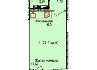 Продажа квартиры студии, 23.4 м2, Новосибирская область, Пригородная улица, 30