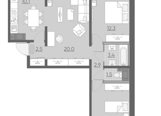 Продается 3-комнатная квартира, 65.6 м2, Санкт-Петербург, ЖК Заповедный парк, Орлово-Денисовский проспект, 15к1