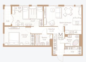 2-комнатная квартира на продажу, 74 м2, Тула, улица Генерала Маргелова, 3к1, Привокзальный территориальный округ