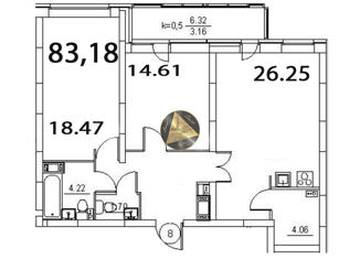Продажа двухкомнатной квартиры, 83.18 м2, Санкт-Петербург, ЖК Звёзды Столиц, улица Фёдора Котанова, 3к2