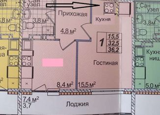 Двухкомнатная квартира на продажу, 36.2 м2, Кемерово, проспект Химиков, 36к3, ЖК Восточный