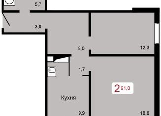 Продажа двухкомнатной квартиры, 61 м2, Красноярск, Апрельская улица, 5М, ЖК Мичурино