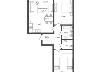 Продажа трехкомнатной квартиры, 63.35 м2, Новосибирск, улица Ясный Берег, 25, ЖК Ясный Берег