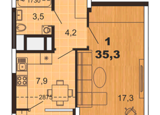 Продам 1-комнатную квартиру, 35.3 м2, Рязанская область, улица Александра Полина, 1