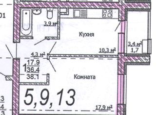 Продается 1-комнатная квартира, 38.1 м2, Республика Башкортостан, Сиреневый бульвар, 2