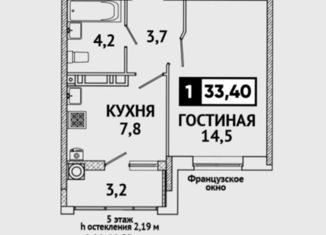 1-ком. квартира на продажу, 33.4 м2, Ставрополь, улица Генерала Маргелова, 3/1, микрорайон № 36