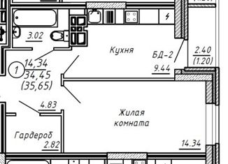 Продажа однокомнатной квартиры, 35.65 м2, Киров, улица Володарского