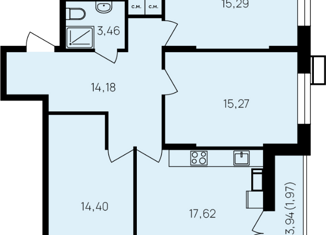 Продается трехкомнатная квартира, 89.5 м2, Обнинск, улица Славского, 10, ЖК Новый город