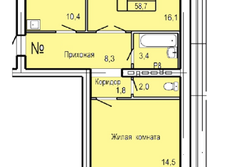 Продается двухкомнатная квартира, 58.7 м2, Орёл, улица Родзевича-Белевича, 5, 6-й микрорайон