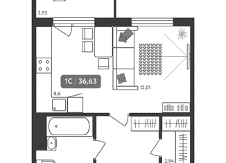Продается квартира студия, 36.6 м2, посёлок Садовый