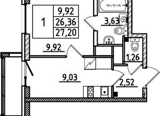 Продажа 1-ком. квартиры, 26.36 м2, Санкт-Петербург, улица Доблести, муниципальный округ Южно-Приморский