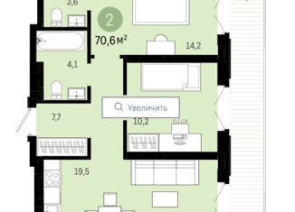 Продается 2-комнатная квартира, 70.6 м2, Екатеринбург, Печёрская улица, 4, Печерская улица