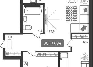 Продается 3-ком. квартира, 77.8 м2, посёлок Садовый