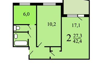 2-комнатная квартира на продажу, 42.4 м2, Москва, Шоссейная улица, 4к2, станция Люблино