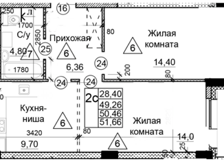 Продажа 2-ком. квартиры, 51.5 м2, деревня Голубое, Трёхсвятская улица, 6, ЖК Первый Зеленоградский