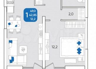 Продам однокомнатную квартиру, 55 м2, Краснодарский край, микрорайон Любимово, 5/1