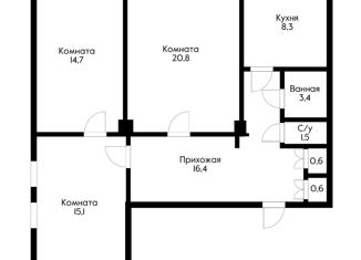 Продажа трехкомнатной квартиры, 81.4 м2, Краснодар, Рашпилевская улица, 144, Центральный микрорайон