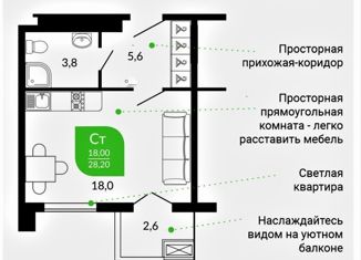 Продаю 1-комнатную квартиру, 28.2 м2, Сочи, ЖК Флора, улица Искры, 66/9