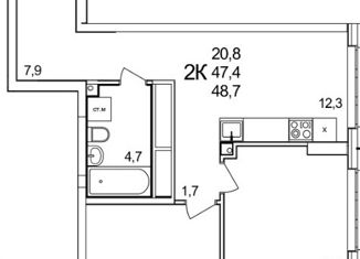 2-ком. квартира на продажу, 61.7 м2, деревня Анкудиновка, Русская улица, 12