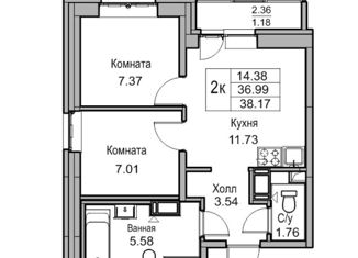 2-комнатная квартира на продажу, 38.14 м2, Санкт-Петербург, муниципальный округ Лахта-Ольгино