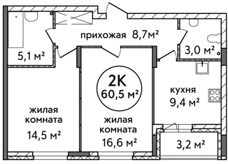 Продам 2-комнатную квартиру, 57.3 м2, Нижний Новгород, Цветочная улица, 12к2, ЖК Подкова на Цветочной