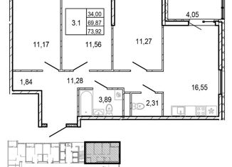 Продам 3-ком. квартиру, 69 м2, Ленинградская область, улица Первых, 4к7