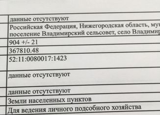 Продажа земельного участка, 9 сот., село Владимирское, Советская улица