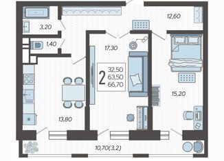 Продается 2-ком. квартира, 67 м2, Краснодар, микрорайон 9 километр