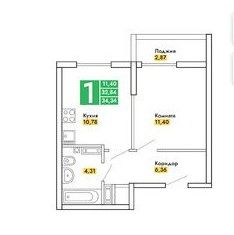 Продажа однокомнатной квартиры, 34.3 м2, посёлок городского типа Аграрное, Парковая улица