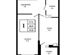 Однокомнатная квартира на продажу, 43.8 м2, Краснодар, улица Адмирала Серебрякова, 3к3, микрорайон Россинского
