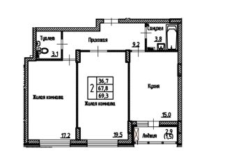 Продажа 2-комнатной квартиры, 69.3 м2, Воронеж, улица Берёзовая Роща, 4Ак2, ЖК Легенда парк