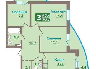 Продажа 3-ком. квартиры, 67.8 м2, Новосибирск, Танковая улица, 24, ЖК Ельцовский Парк