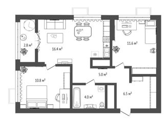 Продам 3-ком. квартиру, 57.1 м2, Тюмень, ЖК ДОК, Краснооктябрьская улица, 6