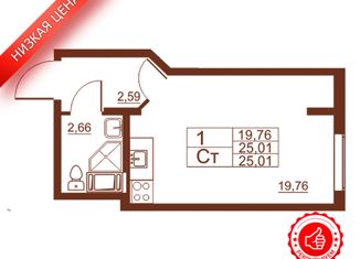 Продажа квартиры студии, 25.01 м2, посёлок Шушары, Московское шоссе, 289