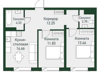 Продажа трехкомнатной квартиры, 58.7 м2, Челябинская область, Спортивная улица, 18