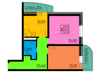 Двухкомнатная квартира на продажу, 55.3 м2, Ростов-на-Дону, улица Нансена, 103/1, ЖК Звезда Столицы