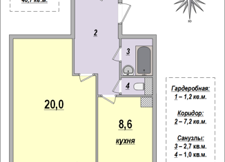 1-комнатная квартира на продажу, 40.7 м2, Санкт-Петербург, Петергофское шоссе, 3к5, муниципальный округ Юго-Запад