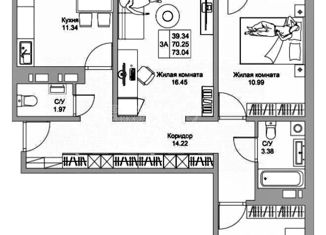 Продаю 3-ком. квартиру, 73.04 м2, Казань, улица Александра Курынова, 4к3, ЖК Светлая Долина