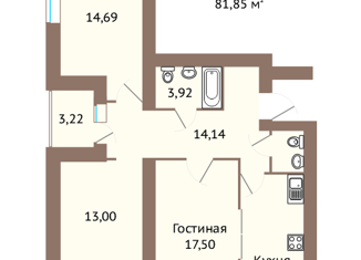 Продам трехкомнатную квартиру, 76.9 м2, Берёзовский, улица Красных Героев, 20