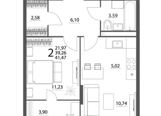 Продажа 2-ком. квартиры, 39.65 м2, Берёзовский