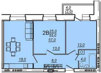 Продаю 2-ком. квартиру, 57 м2, Вологда, Северная улица, 36В, микрорайон Водники