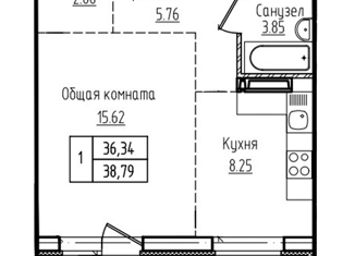 Продается 1-комнатная квартира, 38.7 м2, Алтайский край, Пролетарская улица, 125