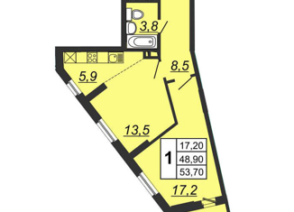 Продается 1-комнатная квартира, 53.7 м2, Челябинск, улица Курчатова, 11