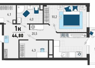 Продаю 1-ком. квартиру, 44.8 м2, Краснодарский край, Конечная улица, 4