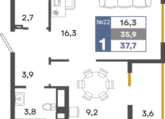 Продаю 1-ком. квартиру, 37.7 м2, село Белоглинка, Пригородная улица, 3