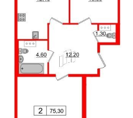 Продам 2-ком. квартиру, 75.3 м2, Санкт-Петербург, Манчестерская улица, 5к1, муниципальный округ Светлановское